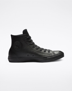 Converse Chuck Taylor All Star Leather Női Magasszárú Fekete | UJFXKNC-HU